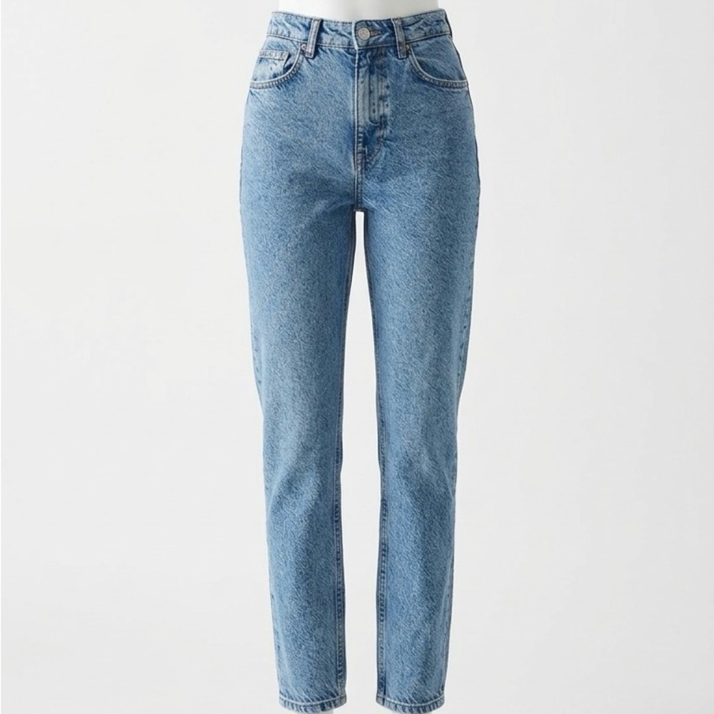 Zara High-Rise Straight Leg Jeans Light Blue Acid Retro Wash Denim Women’s 2